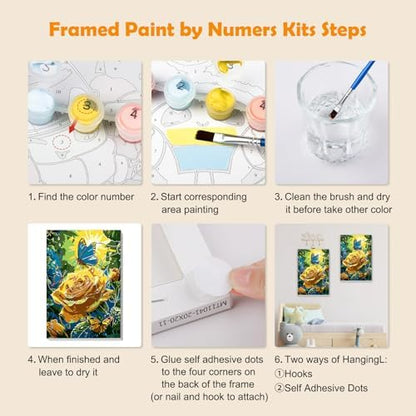 MOGTAA Paint by Numbers Kit for Adults with Frame, Rose Landscape Paint by Number Canvas, Butterfly Paint by Numbers with Easel, DIY Flowers Oil Painting Kit for Home Wall Decor 8 x 12 Inch - Image 6
