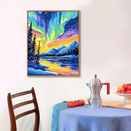 Yunnuo Northern Lights Paint by Numbers Kit for Adults Beginner, Landscape Aurora Scenery Number Painting with Brush and Acrylic Paint for Gift and Home Wall Decor 16x20 Inch - Image 3
