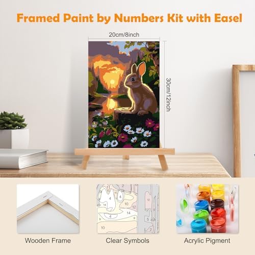 MOGTAA Easter Bunny Paint by Numbers Kit for Adults Beginners with Frame, Landscape Adult Paint by Number Kits on Canvas with Easel, Easy DIY Flowers Oil Painting Kits for Home Decor, 8x12in - Image 2