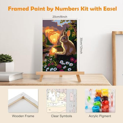 MOGTAA Easter Bunny Paint by Numbers Kit for Adults Beginners with Frame, Landscape Adult Paint by Number Kits on Canvas with Easel, Easy DIY Flowers Oil Painting Kits for Home Decor, 8x12in - Image 2