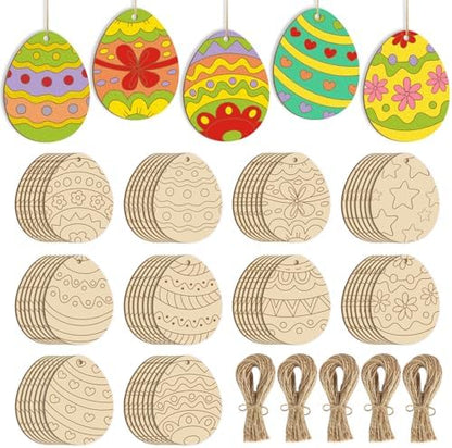 80PCS Wooden Easter Ornaments to Paint, 10 Styles DIY Blank Unfinished Wood Cutouts Ornament for Crafts Hanging Decorations, Egg Rabbit Bunny Butterfly Flower Happy Easter by Sophena