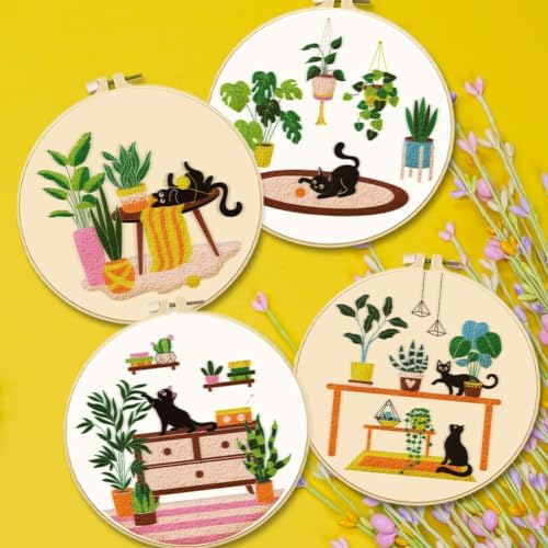 BEUNITONE Kitten Embroidery Kit for Beginenrs Hand Sewing Embroidery Kits with Cat Pattern DIY Embroidery Kit with Kitten Colourful Threads Needles Instructions - Image 6