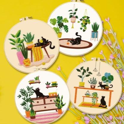 BEUNITONE Kitten Embroidery Kit for Beginenrs Hand Sewing Embroidery Kits with Cat Pattern DIY Embroidery Kit with Kitten Colourful Threads Needles Instructions - Image 6