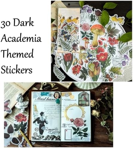 Vintage Aesthetic Scrapbook Supplies Kit with Scrapbook Paper, Stickers, Bookmarks for Scrapbooking, DIY Albums, Junk Journals, Bullet Journals, Dark Academia Aesthetic Decor (Dark1 129 Pcs) - Image 5