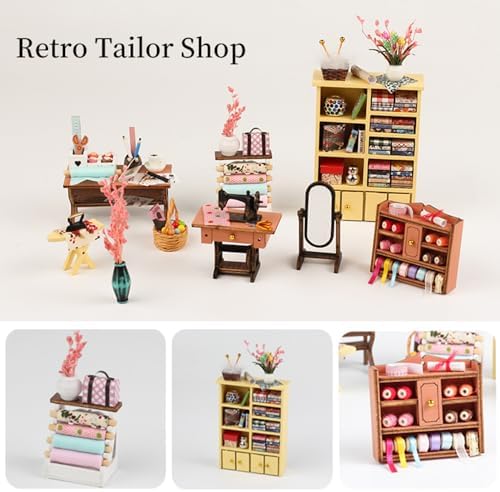 DIY Miniature Dollhouse Kit, Mini House Making Kit w/LED, Tailor's Shop - Image 4