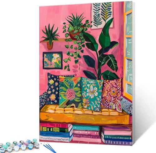 Bohemian Paint by Numbers Kits for Adult Beginners pink Background Paint by Numbers books Painting Acrylic Pigment Kits Abstract Watercolor Perfect for Gift Home Wall Decor DIY Framed 16x20 Inch by Aihonmin