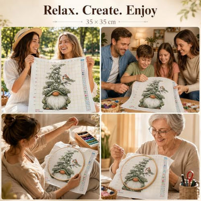Winter Gnome Stamped Cross Stitch Kits for Beginner 13.7x13.7 Inch - Image 7