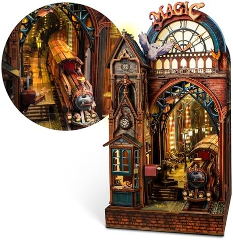 FUNPOLA LED 3D Puzzle Magic Station Book Nook Kit - Interactive 3D Wood Puzzle LED Magical Miniature with Infinite Extension Space - DIY Bookshelf Insert Decor Gifts(Magic Station) by FUNPOLAHomeDecor3DPuzzles