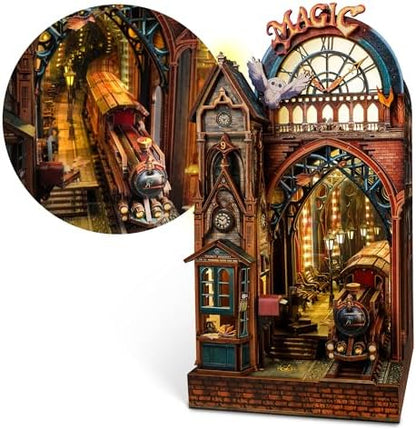 FUNPOLA LED 3D Puzzle Magic Station Book Nook Kit - Interactive 3D Wood Puzzle LED Magical Miniature with Infinite Extension Space - DIY Bookshelf Insert Decor Gifts(Magic Station) by FUNPOLAHomeDecor3DPuzzles