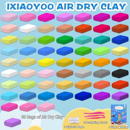 Ixiaoyoo Air Dry Clay, 60 Colors Foam Modeling Clay for School Projects - Image 3