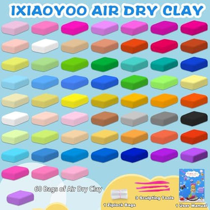 Ixiaoyoo Air Dry Clay, 60 Colors Foam Modeling Clay for School Projects - Image 3