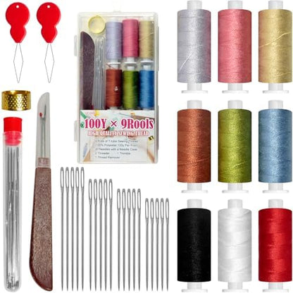 40 Pcs Basic Sewing Kit,Thread Kit with Sewing Supplies and Accessories for Adults,Beginner,Home,Travel,Emergency Including Sewing Thread，Needles and More by QCZKB