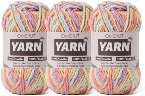 3 Packs Plush Chenille Chunky Crochet Yarn - Baby Yarn for Crocheting Soft - Velvet Yarns Knitting for Blankets Crafts - Fluffy Amigurumi Yarns 300g / 393yd (3 Macaron) by OMoiut