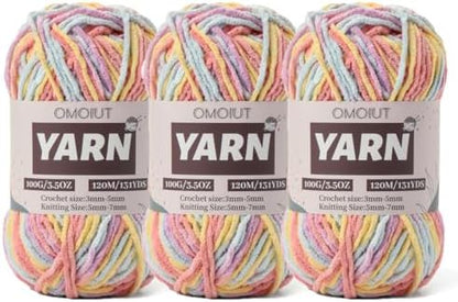 3 Packs Plush Chenille Chunky Crochet Yarn - Baby Yarn for Crocheting Soft - Velvet Yarns Knitting for Blankets Crafts - Fluffy Amigurumi Yarns 300g / 393yd (3 Macaron) by OMoiut