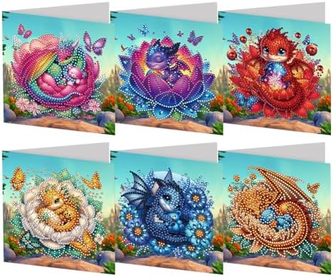 C'eitura 6Pcs Baby Dragon Shell Breaker Diamond Art Greeting Card Kit – DIY Rhinestone Painting Postcard Set for Christmas New Year Party Favors, 11.81 x5.9inch Fantasy Craft for Adults by C%27eitura