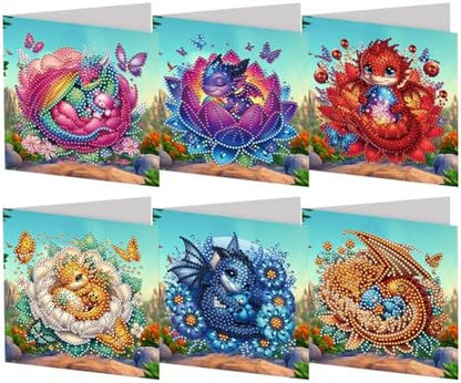 C'eitura 6Pcs Baby Dragon Shell Breaker Diamond Art Greeting Card Kit – DIY Rhinestone Painting Postcard Set for Christmas New Year Party Favors, 11.81 x5.9inch Fantasy Craft for Adults by C%27eitura