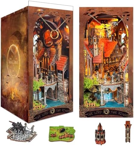 Book Nook Kit for Adults, 3D Wooden Puzzles with LED Light, DIY Miniature House Kit Bookshelf Bookend Decor,Wood Gifts for Book Lovers Women Friends - Image 2