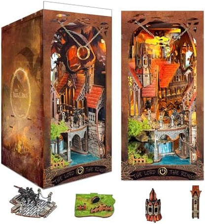 Book Nook Kit for Adults, 3D Wooden Puzzles with LED Light, DIY Miniature House Kit Bookshelf Bookend Decor,Wood Gifts for Book Lovers Women Friends - Image 2