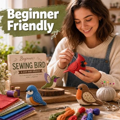 PandaXun DIY Fabric Bird Craft Kit – Creative Handmade Art, Stitch Your Own Whimsical World Patchwork Sewing Set 3D Cute Animal for Making Ornament Adults Beginners, Gift Holidays Keychain - Image 4