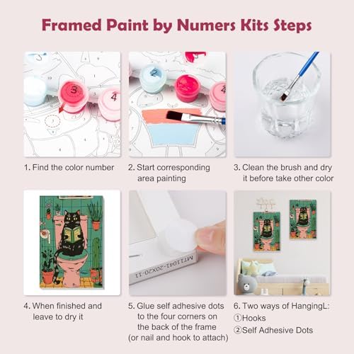 MOGTAA Paint by Numbers Kit for Adults with Frame, Cat Paint by Number Canvas, Paint by Numbers with Easel, DIY Animal Oil Painting Kit for Home Wall Decor 8 x 12 Inch - Image 6
