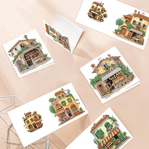 MVVMTOP 6pcs Diamond Art Painting Greeting Card, DIY Pastry House Diamond Art Greeting Card for Blessing and Wishe Special Shaped Diamond Arts Crafts for Birthday Thanksgiving Day - Image 5