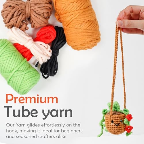 A-URA Learn to Crochet Kit for Beginners Kids and Adults, Premium Pattern Sunflower Beginner Crochet Kits with Easy Tube Yarn & Step-by-Step Video Tutorials (Hanging Pot Plant) - Image 2