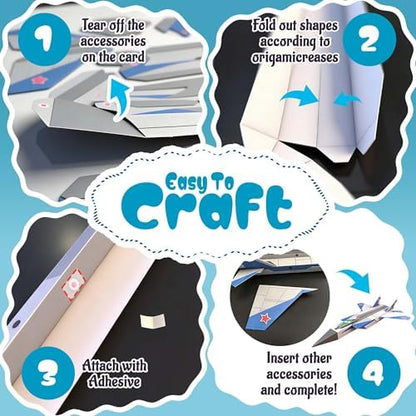 2 Themes in 1, 3D Model Paper Airplane Kits, DIY Origami Kit for Kids Ages 8-12, Include 16 Pre-cut, Easy-to-Assemble Gun & Aircraft Models, Origami Kit for Kids Ages 8-12, Paper Airplane Kits - Image 5