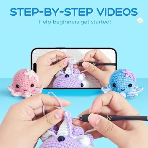 Crochet Kit for Beginners: Make 3 Cute Amigurumi Animals with Easy-to-Follow Video Tutorial, Complete Beginner Crochet Kits for Kids Adults, Creative Christmas Birthday Gift Idea for Women & Girls - Image 3
