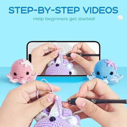 Crochet Kit for Beginners: Make 3 Cute Amigurumi Animals with Easy-to-Follow Video Tutorial, Complete Beginner Crochet Kits for Kids Adults, Creative Christmas Birthday Gift Idea for Women & Girls - Image 3