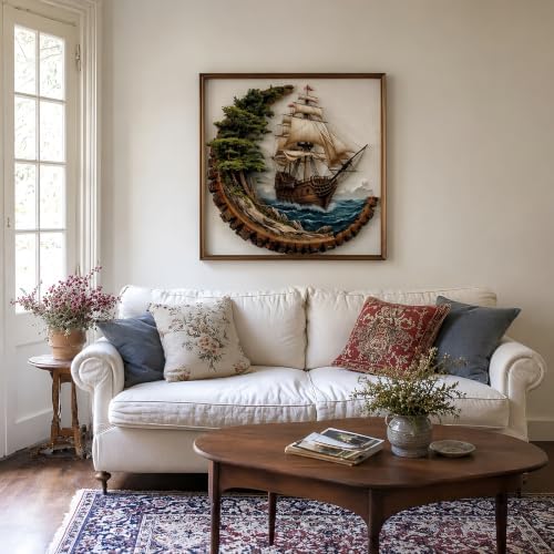 Ocean Sailboat Stamped Cross Stitch Kits for Beginner 13.7x13.7 Inch - Image 3