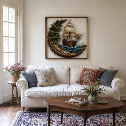 Ocean Sailboat Stamped Cross Stitch Kits for Beginner 13.7x13.7 Inch - Image 3