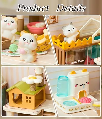 Cat Pet Life Shop DIY Miniature House Kit with Roof & LED Light, Stackable & Connectable Dollhouse Kit with Dustproof Door, Creative DIY Crafts Building Toy Gift for Adults Teens - Image 2