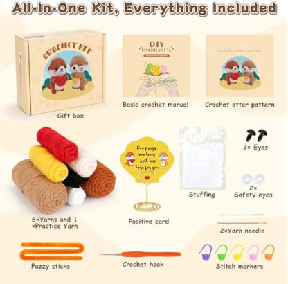 Fortuning's JDS Crochet Kit for Beginners, Otter Couple Crochet Animal Kit - Image 6