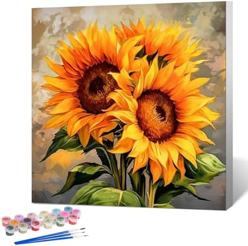 Fountor Framed Paint by Numbers Kit for Adults Beginner & Kids Ages 8-12, Sunflower Paint by Number with Frame, Easy Acrylic Watercolor Sunflower Painting by Numbers Kit on Canvas 10x10 inch by Fountor