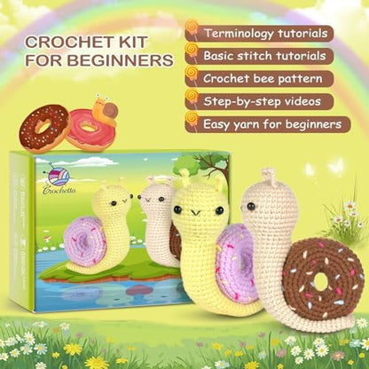 Crochetta Crochet Kit for Beginner, Crochet Starter Kit w Step-by-Step Video Tutorials, Learn to Crochet Kits for Adults & Kids, DIY Knitting Supplies, 2-Pack Snail Couple (40%+ Yarn Content) - Image 4