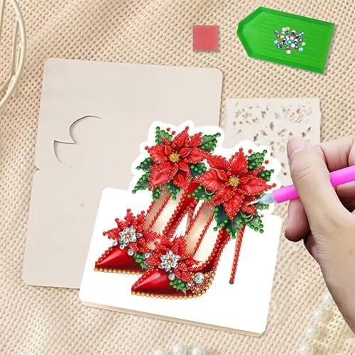 jinglinhh 6pcs Diamond Art Painting Christmas High Heels Greeting Cards with Envelopes, DIY Card Making Kits for Adults, Diamond Art Postcards Christmas Cards Craft Gifts - Image 7