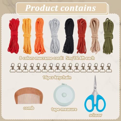 BEUNITONE 16 Sets DIY Macrame Keychains Crafts Kits for Adults, Boho Tassel Keychain Making Kits for Hanging Ornament Macrame Cord Knotting Keychain Charms Kit for Car Key Handbag and Phone Decor - Image 2