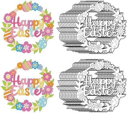Sereliy 24 Pcs Easter Coloring Wreath Crafts, Color Your Own Easter Crafts, DIY Paper Eggs Wreath for Home Activities Games. (Egg.24PCS) by Sereliy