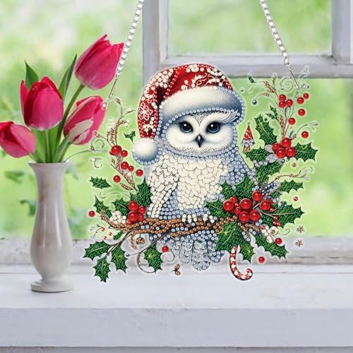 Auremi Christmas Diamond Art Painting Pendant Kits with Chain,5D Owl Diamond Art Hanging Kit DIY Diamond Crystal Window Door Hanging Pendant Kit for Adults Gift Wall Decor - Image 6