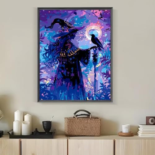 CraftBliss ArtVibe Paint by Numbers for Adults - Magic Witch DIY Acrylic Painting Kit on Canvas, Purple Night Fantasy Canvas Art for Wall Decor, Beginner Paint Kit, 16x20 Inch (No Frame) - Image 3