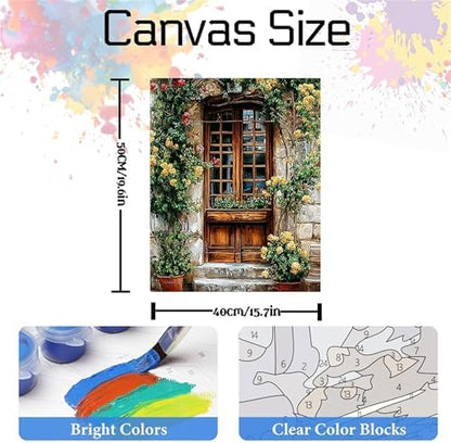 NZNANCHU Door Paint by Numbers Kit for Adults,Yellow Flower Painting by Numbers Kits on Canvas for Beginner, DIY Watercolor Oil Painting for Birthday Gift Relax Decor (Front Door - 02) - Image 4