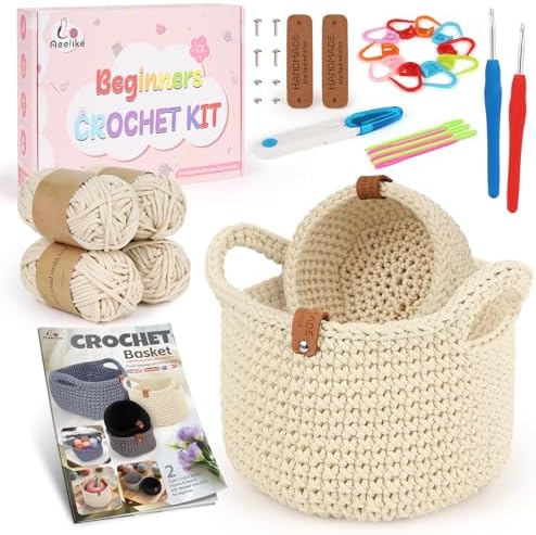 Aeelike Crochet Basket Kit for Beginner,White Round Basket,Gift Box Package by Aeelikescrochetworld