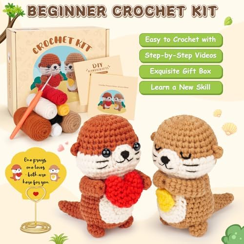 Fortuning's JDS Crochet Kit for Beginners, Otter Couple Crochet Animal Kit - Image 2