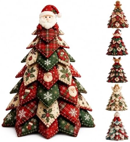 DIY Halloween Christmas Quilted Fabric Tree Kit, 3D Padded Patchwork Sewing Craft Kit for Beginners, Home Office Mantel Shelf Tabletop Decor, Handmade Holiday Gift for Craft Lovers (Christmas #B) by Muhubaih