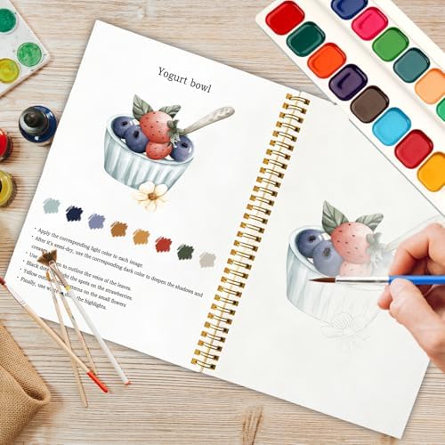 12 Breakfast Patterns Watercolor Set, Cute Pancake Egg Toast Painting Book for Beginners, Fun Family Art Activity Kit, DIY Gift for Teenager and Adults, Morning Food Lover Workbook - Image 5