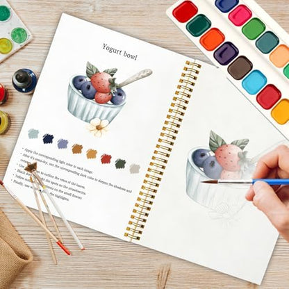 12 Breakfast Patterns Watercolor Set, Cute Pancake Egg Toast Painting Book for Beginners, Fun Family Art Activity Kit, DIY Gift for Teenager and Adults, Morning Food Lover Workbook - Image 5