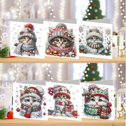 jinglinhh 6pcs Christmas Cat Snowflakes Diamond Art Painting Greeting Cards with Envelopes, DIY Card Making Kits for Adults, Diamond Art Postcards Christmas Cards Craft Gifts - Image 4