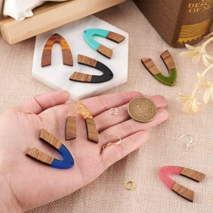 Cheriswelry Box of V-Shape Dangle Earrings Making Kit with Resin Walnut Wood Pendants Brass Jump Rings Earring Hooks for Women Girl Jewelry Decoration 38x29x3mm (106Pcs/Box) - Image 5