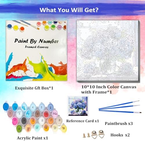 JUJUHOOD Hydrangeas Flowers Paint by Numbers Kit for Adults Beginner & Kids Ages 8-12, Purple Flower Paint by Number Without Easel, Simple Paint by Numbers for Gift Home Wall Decor (10x10Inch) - Image 4