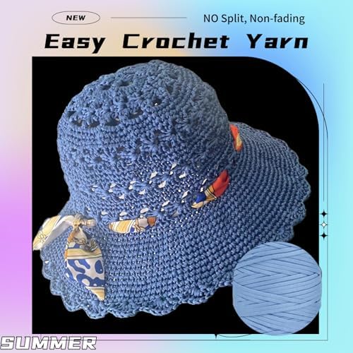 SHENJILL Crochet Kit for Beginners with Crochet Yarn Women Sun Straw Hat Beginner Knitting Kit for Adults Easy Starter Yarn Kits for Crocheting Easy-to-Follow Instructions (Grey Blue) - Image 4